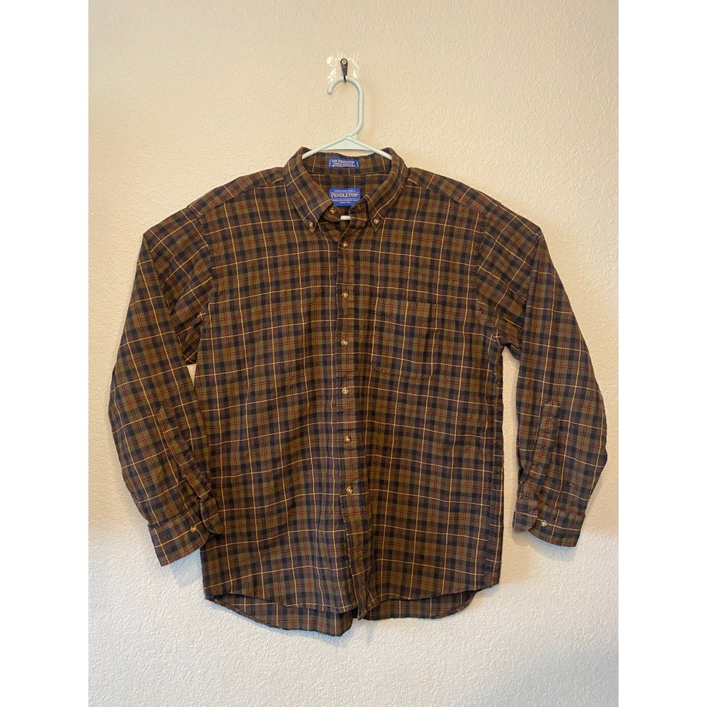Pendleton Sir Plaid Wool Button Down Shirt Fine Worsted Wool USA Fabric XL